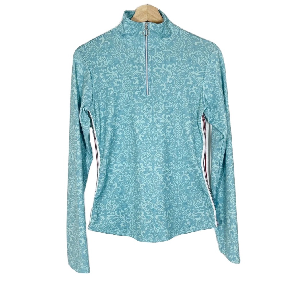 Athleta Pullover Parsley Print Lightweight Long Sleeves Aqua Sz S